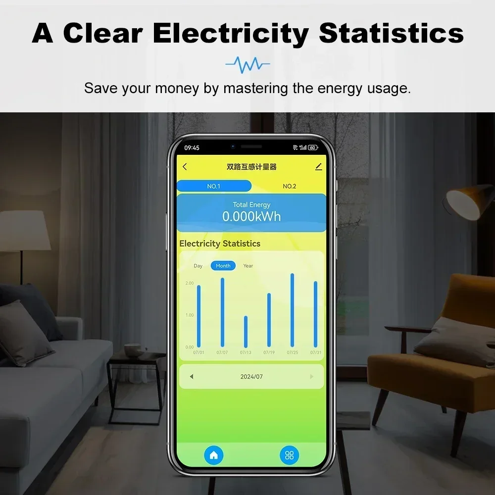 Smart Life Tuya WiFi Energy Monitor With 1/2 Current Transformer Clamp Real-Time Tracking Electric Usage Bidirectional Metering