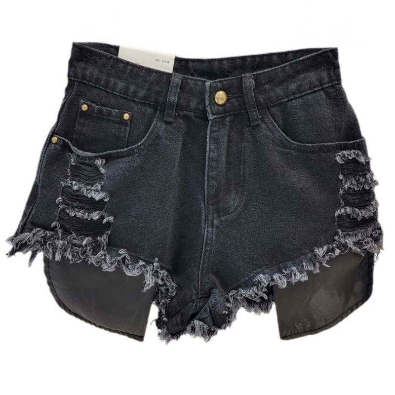 American Hot Girl Style Street Ripped Denim Shorts Female 2024 Summer High Waist Sexy Tassel Frayed Edge Hot Pants for Women