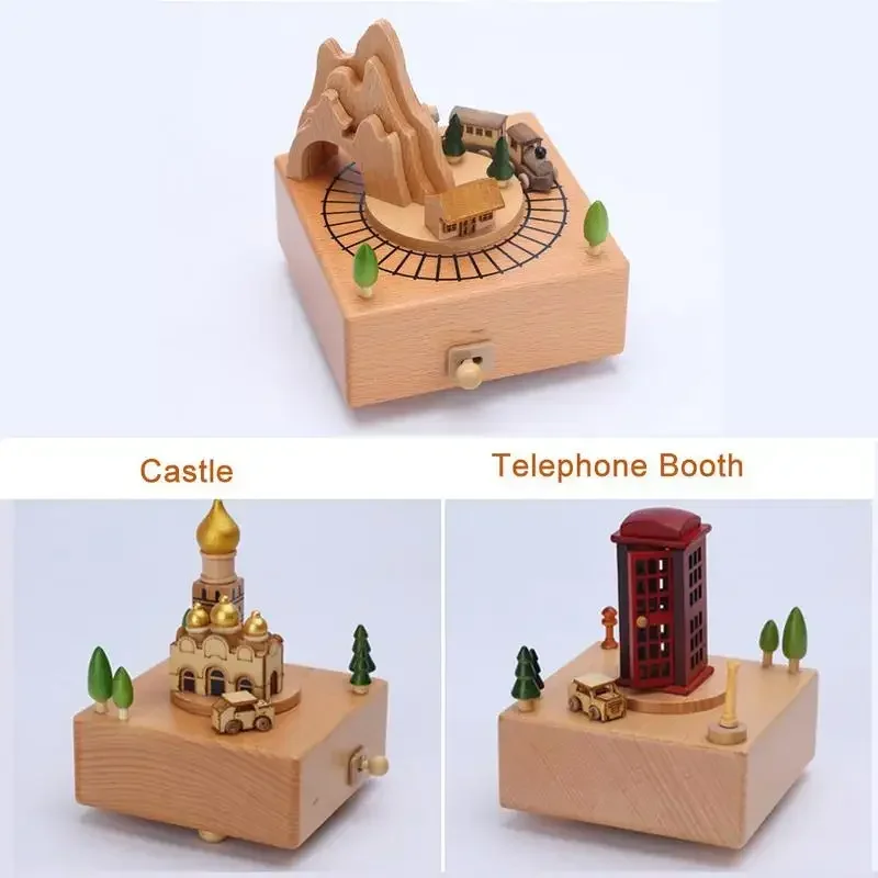 Wooden Carousel Dance Girl Music Box Christmas Ornament Rotary Train Musical Box Home Decoration For Birthday Gifts Valentine' 5