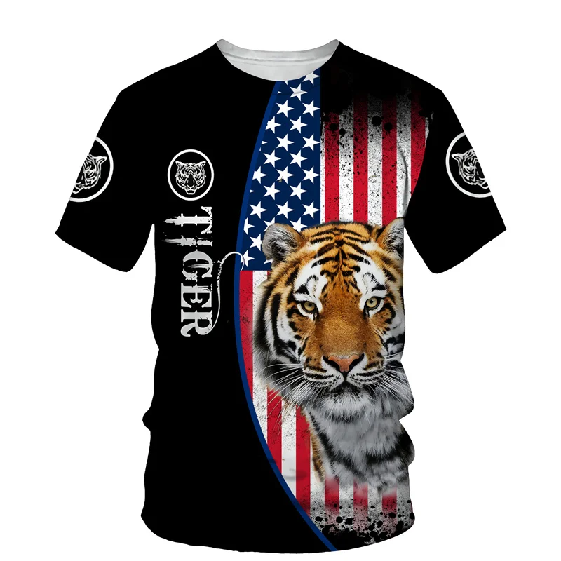 

Summer Men's Fashion Tops 3D Printed Tiger Pattern Oversized T-shirts Casual Outdoor Streetwear Breathable Vintage Short Sleeve