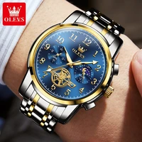 OLEVS-Montre-bracelet à quartz en acier inoxydable pour homme, chronographe, étanche, phase de lune, modules Shoous Fashion, nouveau, 2900 2