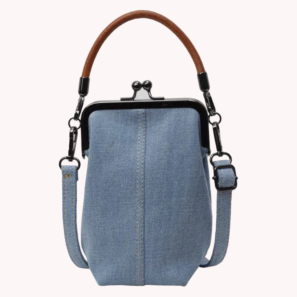 Ladies Versatile Satchel Bag with Detachable Strap Denim Trendy Handbag Retro Shoulder Bag Work Date Phone Bag