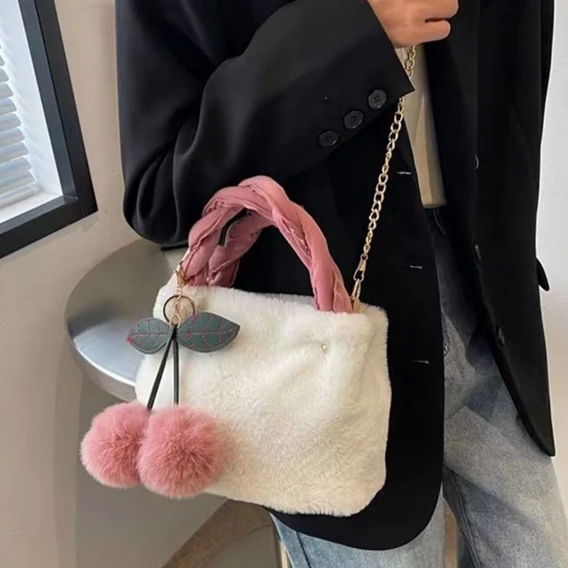 2023 Autumn and Winter Plush Cute Girly Handbag Korean Ins Versatile Fashion Shoulder Bag Crossbody Bag Shopping Day Totes