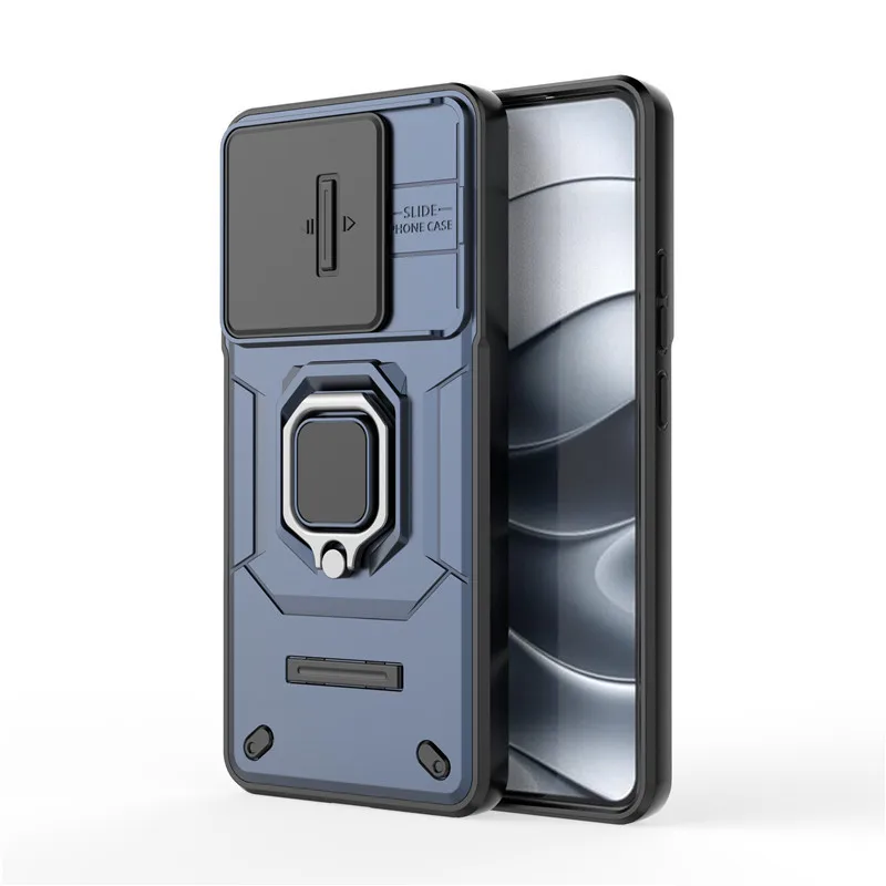 Custodia Xiaomi Redmi Note 13 4G Con Fotocamera Scorrevole E Anello Porta Dito, Blu, Supporto Magnetico E Cordino - 5
