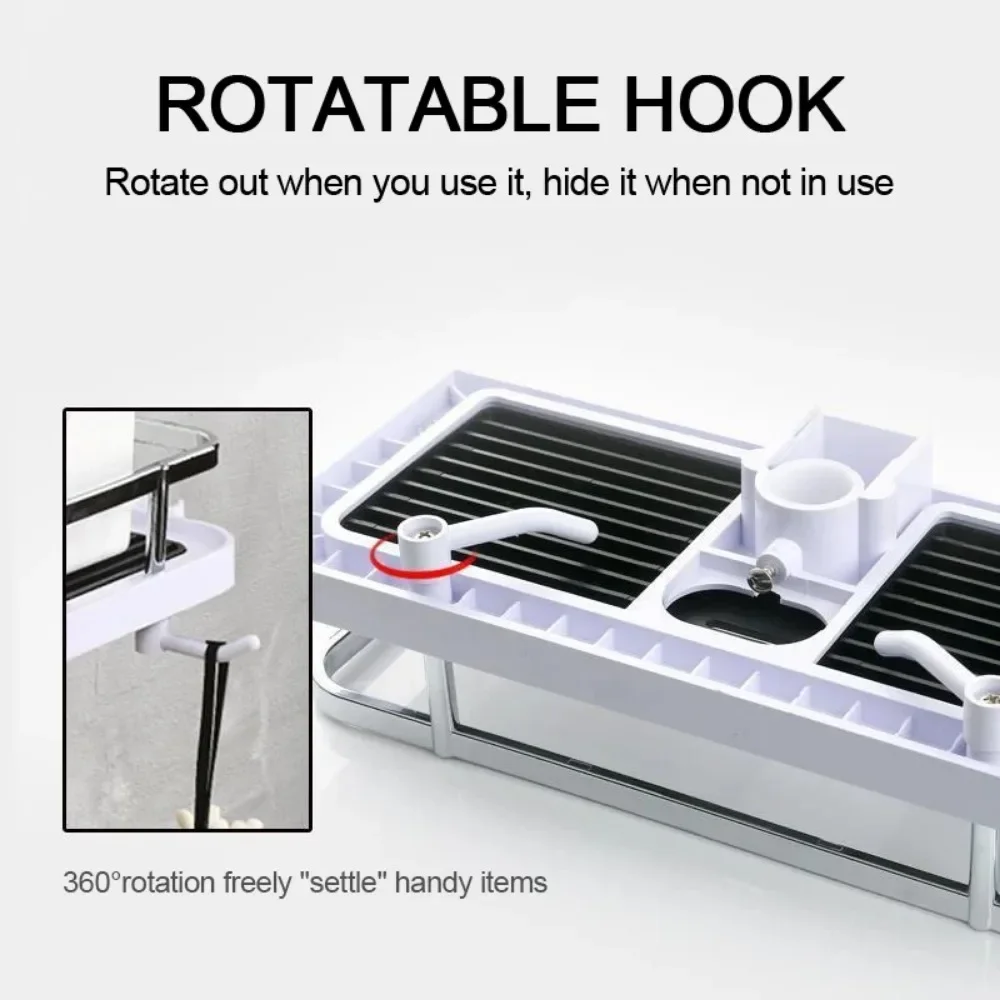 Shower Storage Holder Bathroom Shelf Pole Shelves Shampoo Tray Stand No Drilling Lifting Rod Shower Head Holder Rack Organizer 4