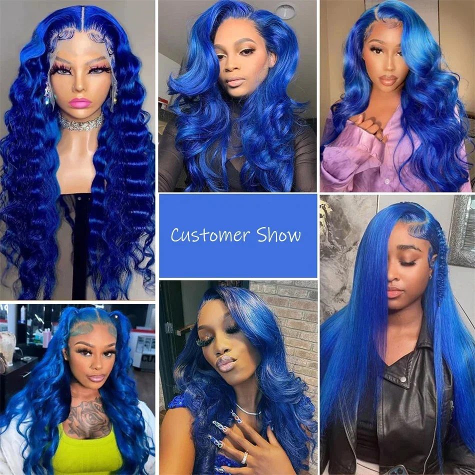 250 Density Navy Blue 13x6 Hd Lace Body Wave Human Hair Wigs Brazilian Blue Colored Transparent Lace Front Wigs For Women 13x4