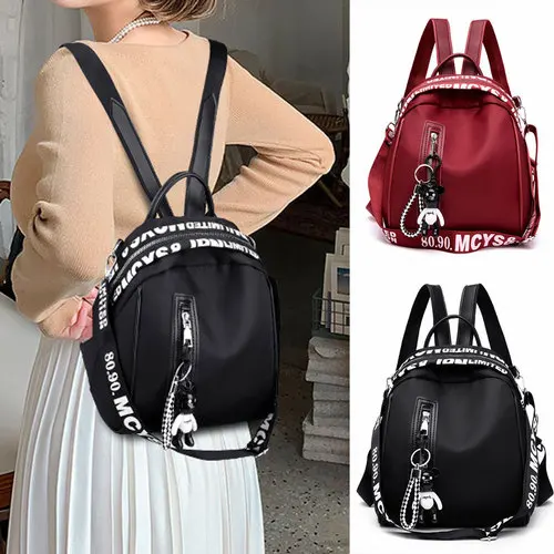Women's fashion backpack solid color Oxford cloth college wind school bag travel trend shoulder bag
