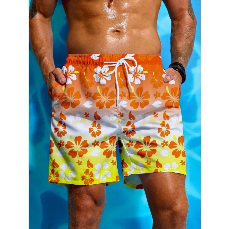 Colorful Flower Graphic Swim Trunks For Men Gradient 3D Print Beach Shorts Summer Casual Quick Dry Sport Loose Surf Short Pants swim trunks