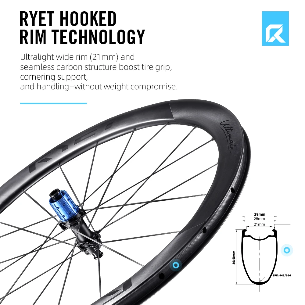 軽量 カーボンホイール RYET ディスクブレーキ RYET フルカーボンロードバイクホイールセット 1180g 超軽量セラミック