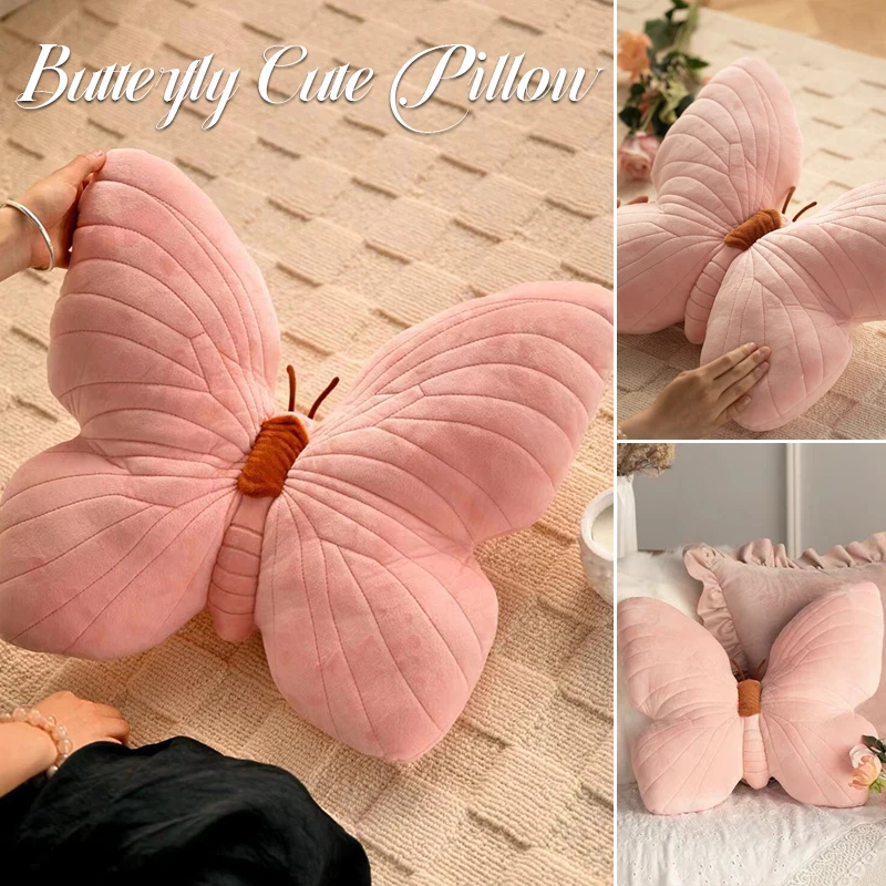 Cute Pink Butterfly Throw Pillow Plush Soft Stuffed Cushion Lifelike Butterfly Throw Pillow Home Couch Living Room Bed Decor 4