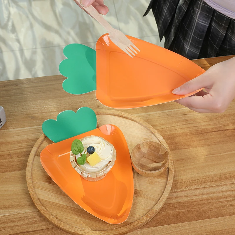 8Pcs Carrot Shape Paper Plates Disposable Plates for Easter Spring Party Food Dessert Supplies Holiday Home Dining Table Decor