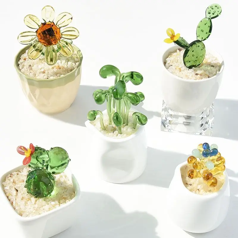 

Creative glass ornaments simulation succulent cactus bean sprout plant potted office glass handicraft gift
