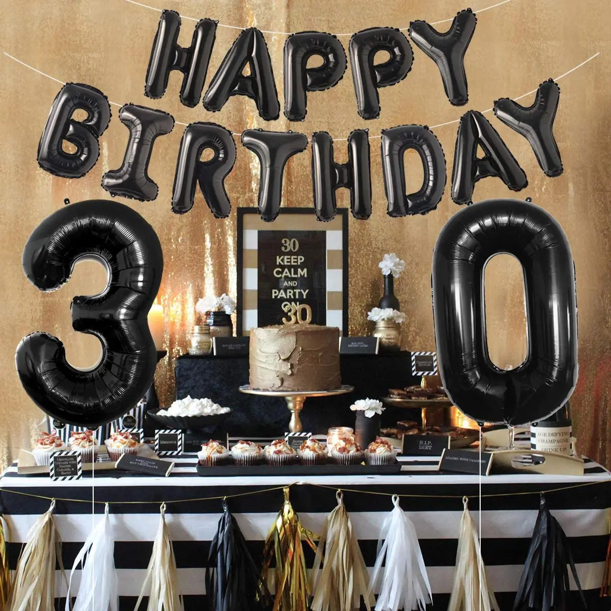 Black Happy Birthday Party Decorations, 30 Birthday Balloon, Sash Banner,  Cake Decor for Man and Woman, So Happy I'm Takes 30, 2 - AliExpress