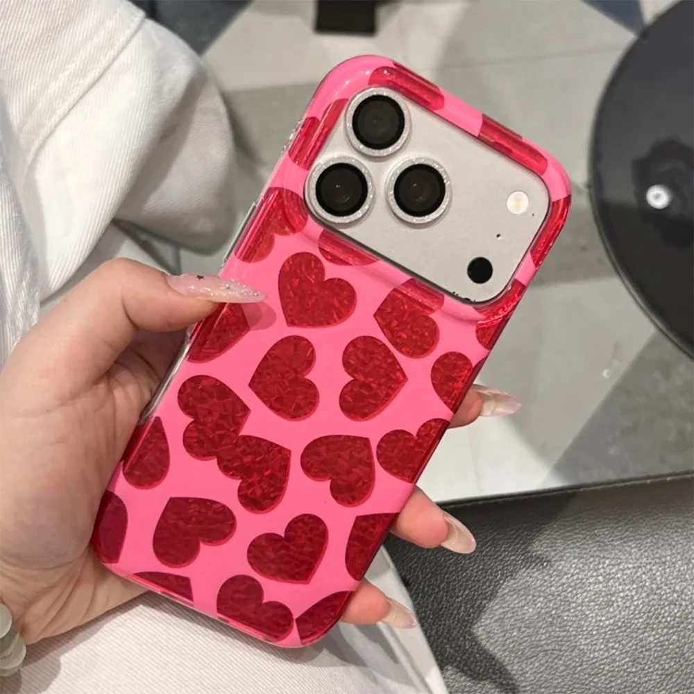 Vibrant Pink Heart Textured Shockproof Phone Case - Fashionable IMD TPU Cover