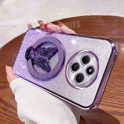 Plating Butterfly Holder Silicone Phone Case with Back Cover for Poco C61 (SFHD Purple)