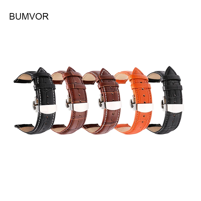 Premium Calfskin Leather Watch Strap with Double Push Butterfly Buckle