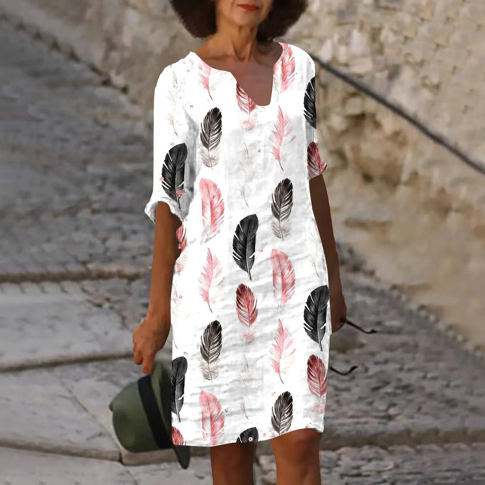 

Женское винтажное пляжное платье с принтом, повседневное Макси-Платье с V-образным вырезом и коротким рукавом, элегантная одежда для коктейлей, лето