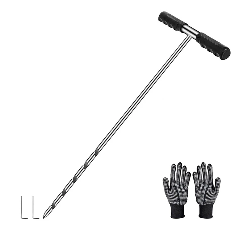Solid Stainless Steel Soil Probe Rod, Adjustable 17-32-48 Inch, Septic Tank Probe Rod, Ground Probe With T-Handle 5
