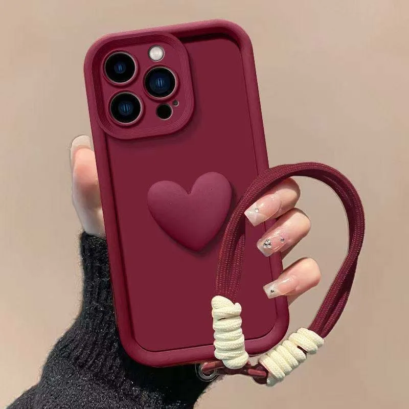 Charming 3D Love Heart Lanyard Phone Case