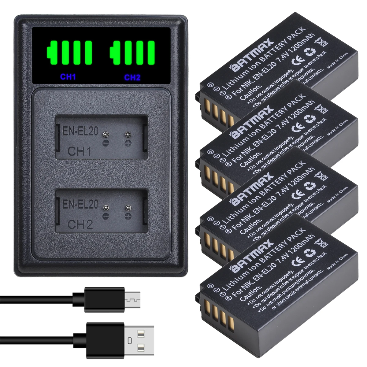 

Аккумулятор внешний аккумулятор 1200 мАч и двойное зарядное устройство USB для камер Nikon Coolpix P1000 Nikon1 J1, J2, J3 Nikon1 AW1