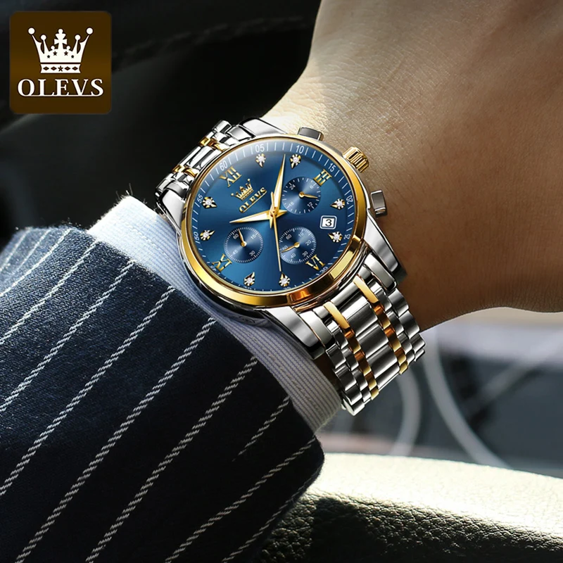 OLEVS Watches for Men Top Brand Luxury Chronograph Luminous Quartz Watch Fashion Business Waterproof Stainless Steel Wristwatch images - 6