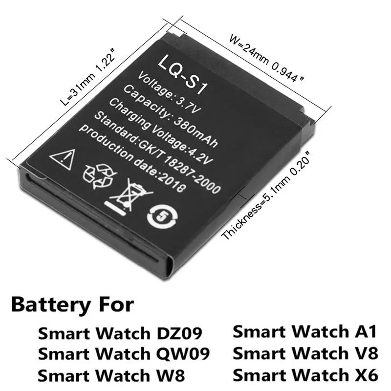 380mAh LQ S1 LQS1 Brand-New Battery for Smart Watch DZ09 AB-S1 DJ