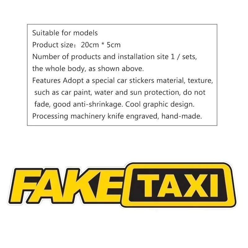 1 Pack of Fake Taxi Stickers Vinyl Decals Car Window Drift Funny Stickers
