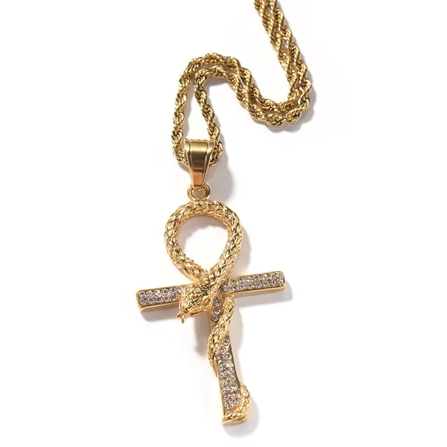 HH BLING EMPIRE Gold or Silver Diamond Cross Pendant Necklace for Men Women  with Iced Out Chains 24 Inch (Ankh A-Gold, & Cuban)