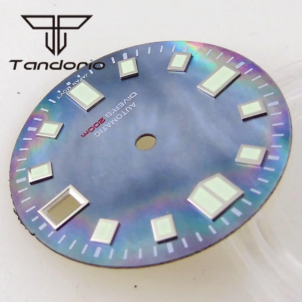 29mm Black & White Mother of Pearl Watch Dial with Date Window and Green Luminous Features