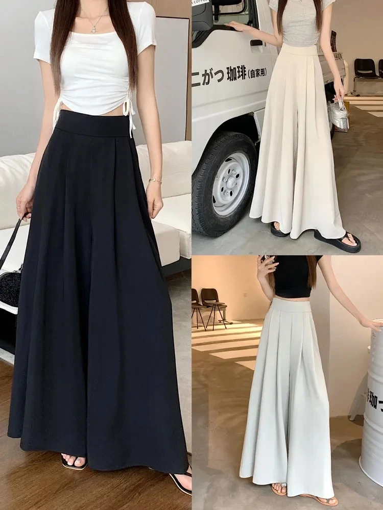 

S-2XL Womens Wide Leg Skirts Pants Female Loose Thin Trousers Plus Size High Waisted Long Pant for Women