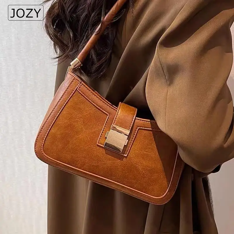 JOZY Shoulder Bags For Women Small PU Leather 2022 Trend Handbags And Purses Lady Designer Zipper Clutch Brown Black Red