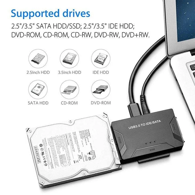 USB 3.0 to SATA IDE Hard Disk Adapter Converter Cable 3 in 1 For 3.5 2.5 inch HDD/SSD CD DVD ROM CD-RW