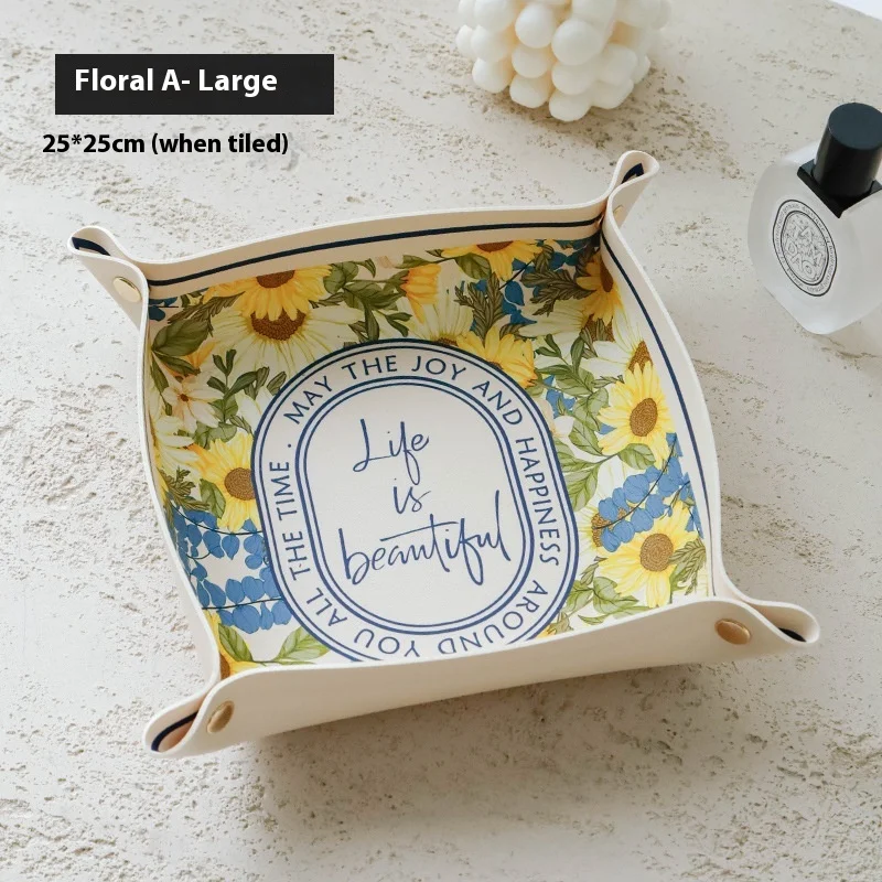 Living Room Entrance Key Storage Box Leather Desktop Cosmetic Storage Box Miscellaneous Tray 4