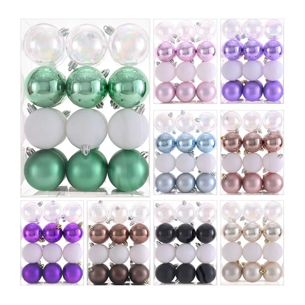24pcs 6CM Christmas Balls Plastic Waterproof Christmas Spheres Pendant Electroplated Shatterproof Xmas Tree Bauble Ball Wedding