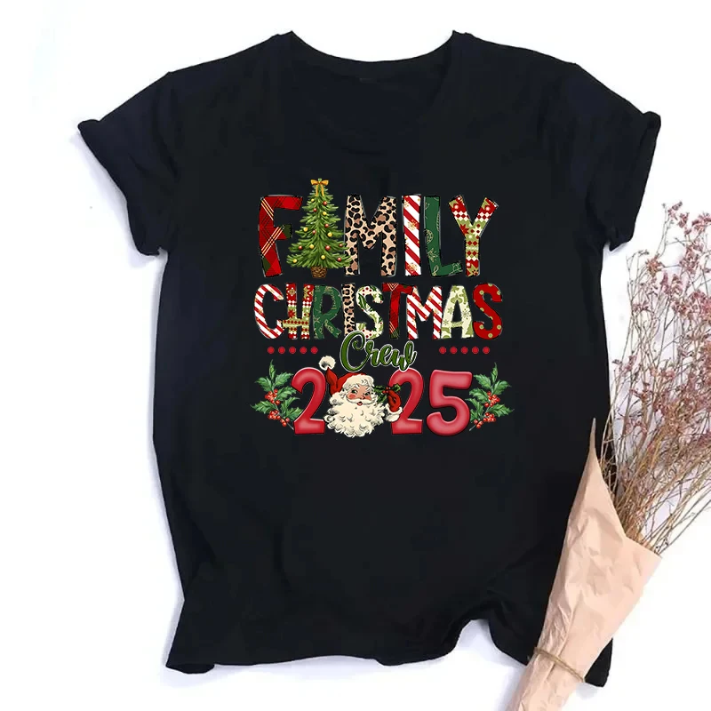 Christmas Day Set Family Christmas Crew 2025 Print Matching Outfits Short Sleeve Family Tees Shirt Outfit Holiday Casual Clothes