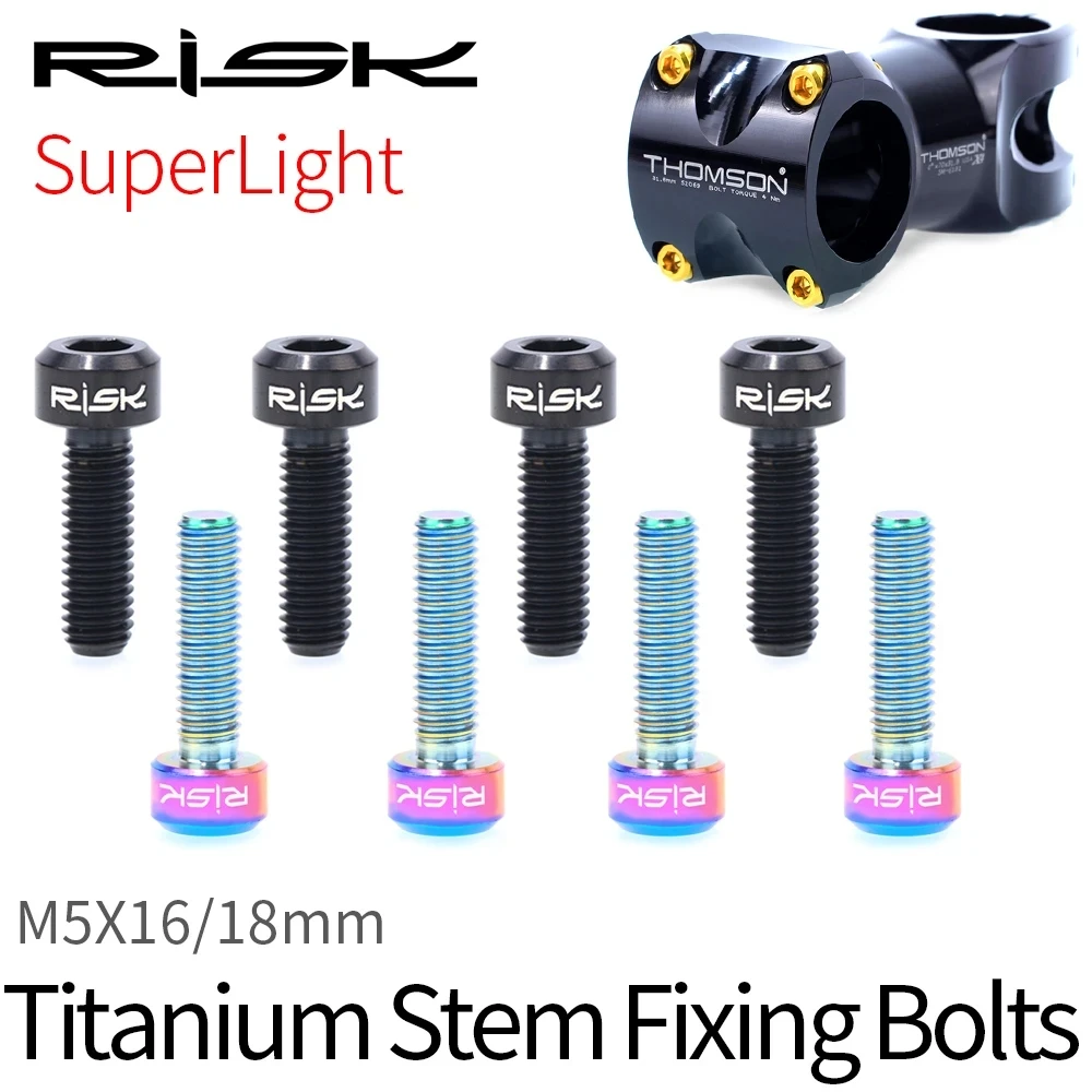 Bicycle Stem Bolts RISK 6pcs/box MTB Bike Titanium M5x16/18 Handlebar Stem Fixing For Front Back Derailleur Seatpost Clamp