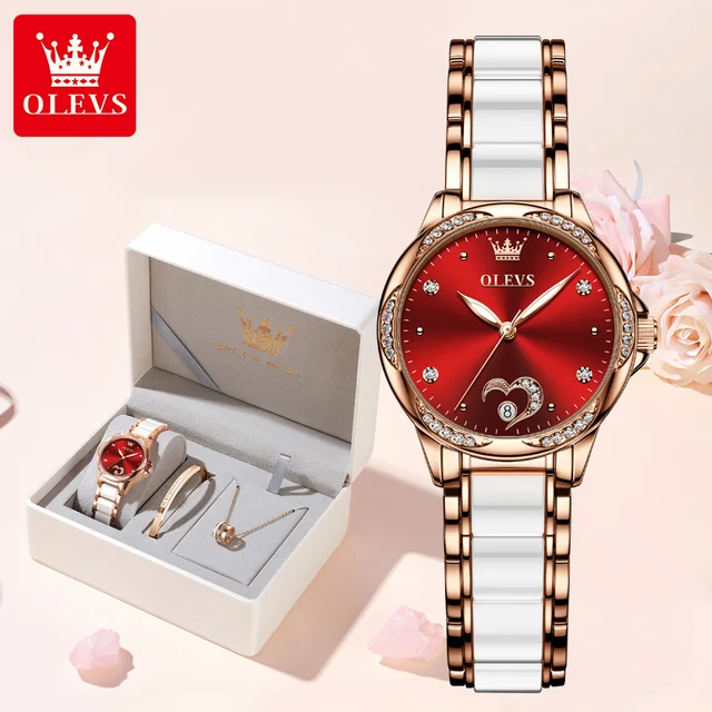 OLEVS Women Watch Luxury Diamond Love Heart Dial Stainless Steel Waterproof Automatic Date Luiminous Women's Mechanial Watches 1