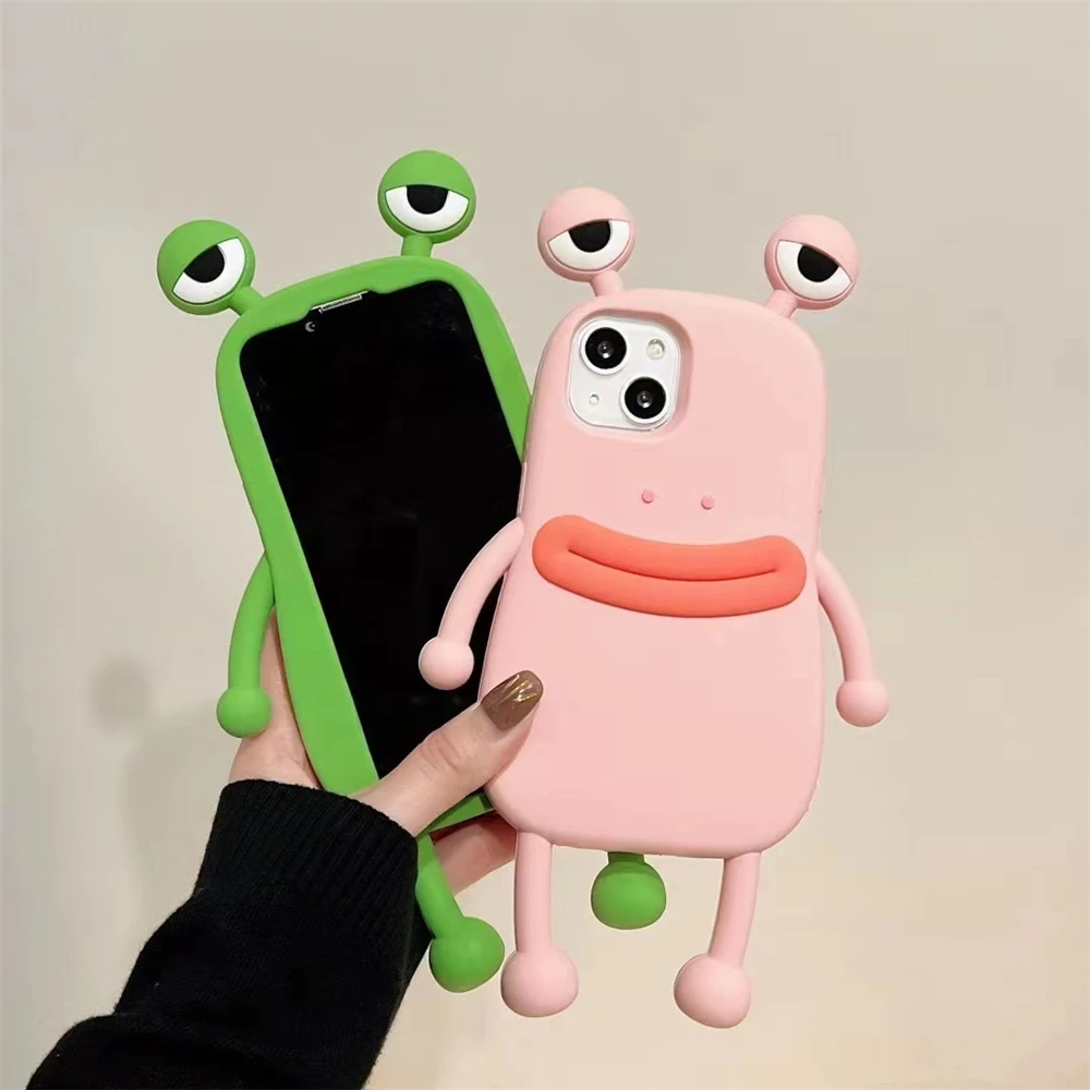 아이폰용 슈퍼 귀여운 3D 긴 다리 소시지 입 개구리 실리콘 케이스, 아이폰 15 프로 맥스 11 12 미니 13 14 프로 Xs Xr 7 8 플러스 X 소프트 커버, 한국