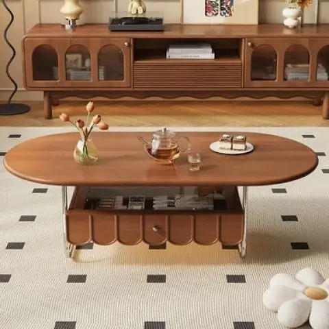 

Чайный столик из массива дерева в стиле ретро для маленькой квартиры в скандинавском стиле средней древности Многофункциональный длинный Овальный чайный столик