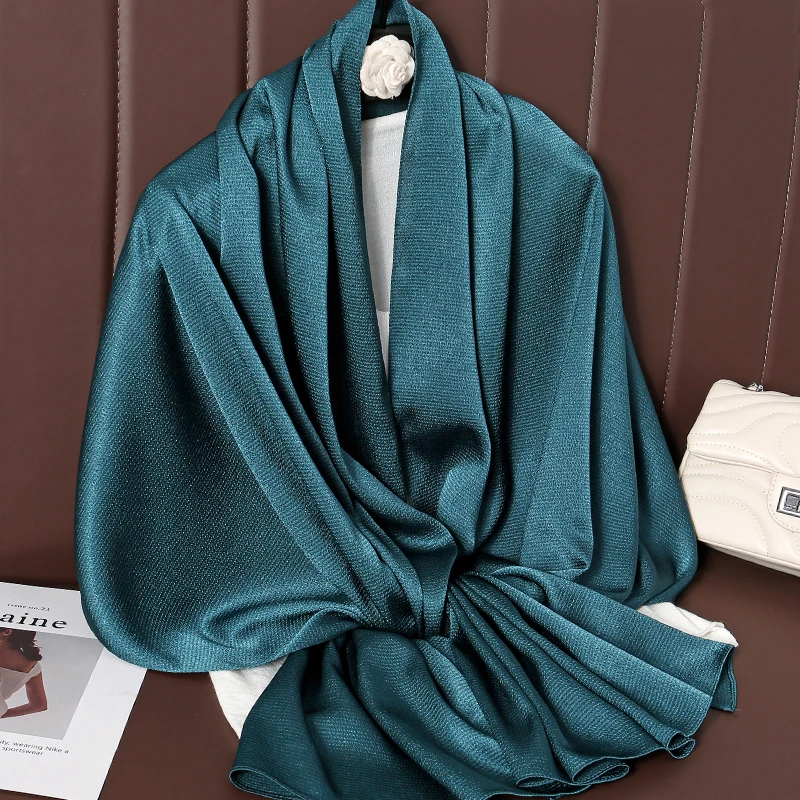 Solid Color Luxury Fashion Women Hijab Scarf Long Silk Soft Comfortable Scarves Shawl Muffler Neckerchief Outdoors Bandanna Lady 2