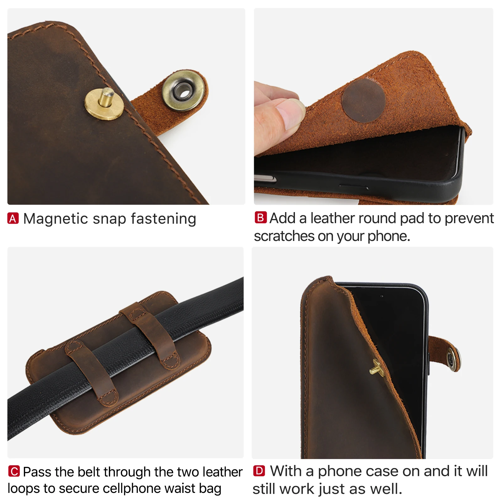 Genuine Leather Men's Phone Holster - Versatile Waist Bag