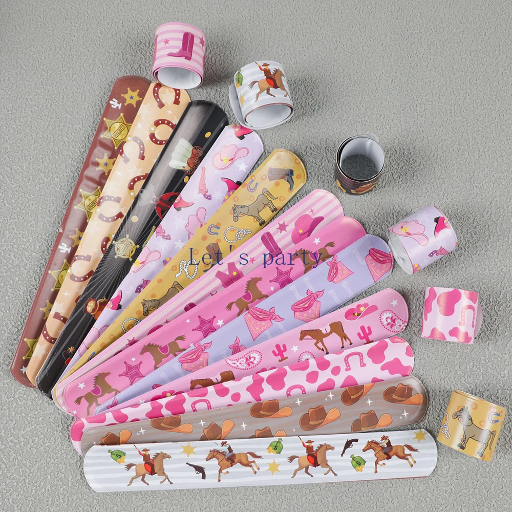 12 Stück Western Cowboy Cowgirl Thema Slap Armbänder Spielzeug für Kinder Geburtstag Pinata Partybevorzugungen Bachelorette Hochzeitsgäste Geschenk