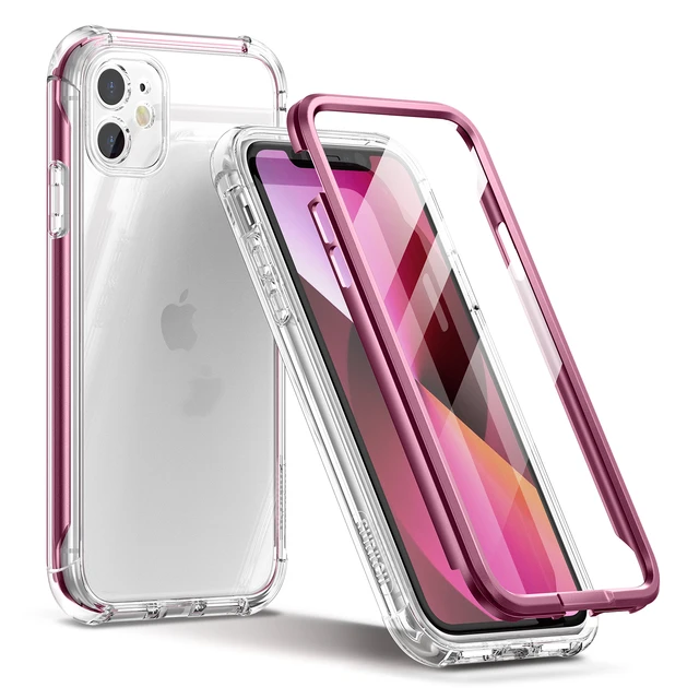  SURITCH Funda transparente compatible con iPhone 13, protector  de pantalla integrado, protección de cuerpo completo, carcasa dura + TPU  suave, a prueba de golpes, funda resistente para iPhone 13 de 6.1