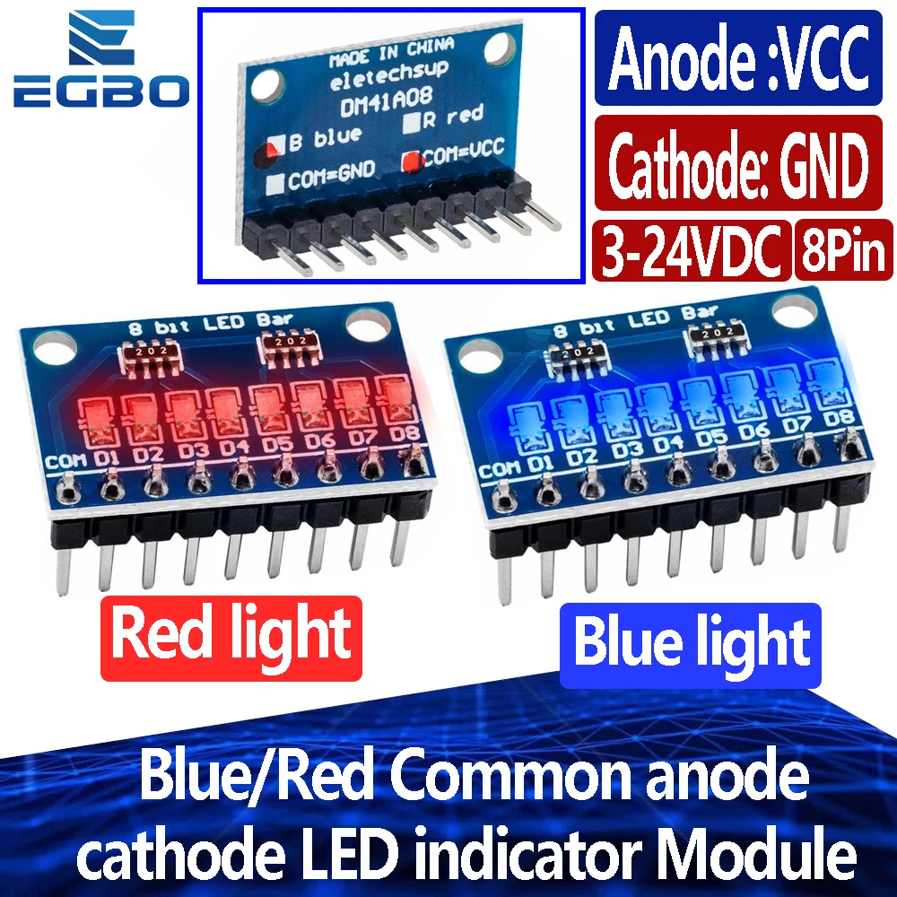 3-24V 8 Bit Blue/Red Common anode/cathode LED indicator Module ...