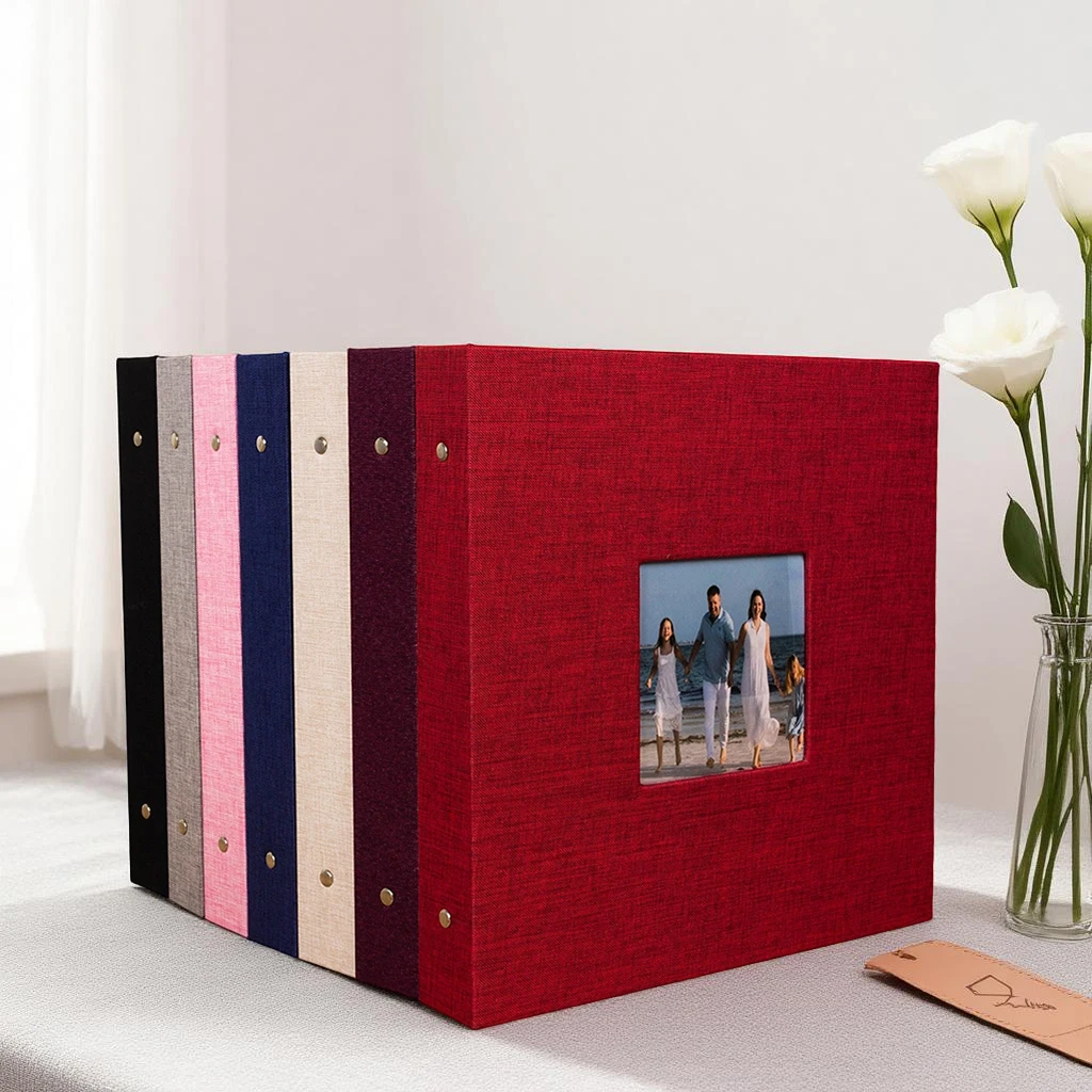 Elegant Self-Adhesive Photo Album with Window Cover - White Fabric Pages, 40-Page Capacity - Ideal for Weddings, Travel, and Baby Memories