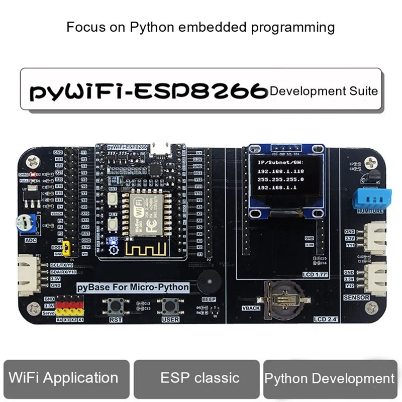 Pywifi-ESP8266 макетная плата + Pybase + OLED + USB кабель 0,9 дюйма Micro-Python IOT Беспроводные Wi-Fi Обучающие наборы