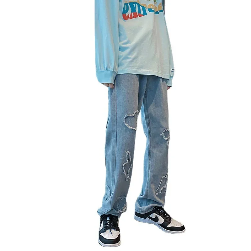 2023 Women's Casual Y2K Fashion Clothes Cartoon Pattern Printed Jeans Loose Denim Trousers Ladies Blue Straight Trousers