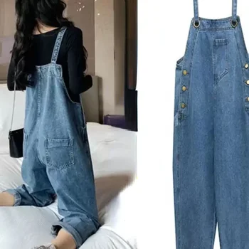 임산부용 느슨한 데민 임산부 스트랩 바지, 임산부 롬퍼 바지, 청바지 작업복, 점프수트 의류