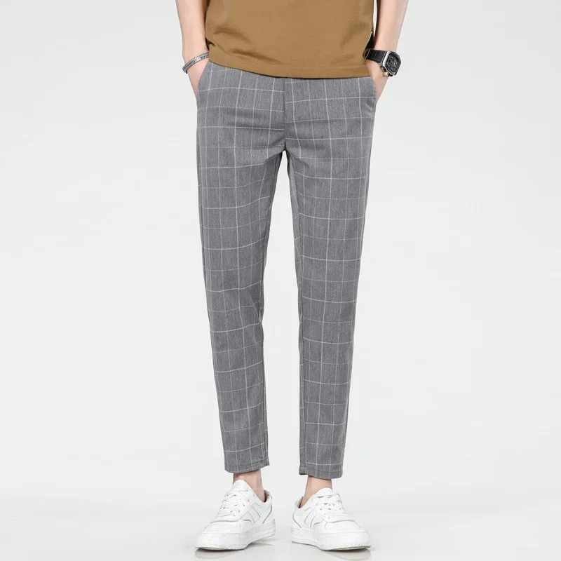 New Checkered Fashion Europe and the United States Style Men's Pants Business Casual Travel Slim Pants Comfortable and Versatile 3