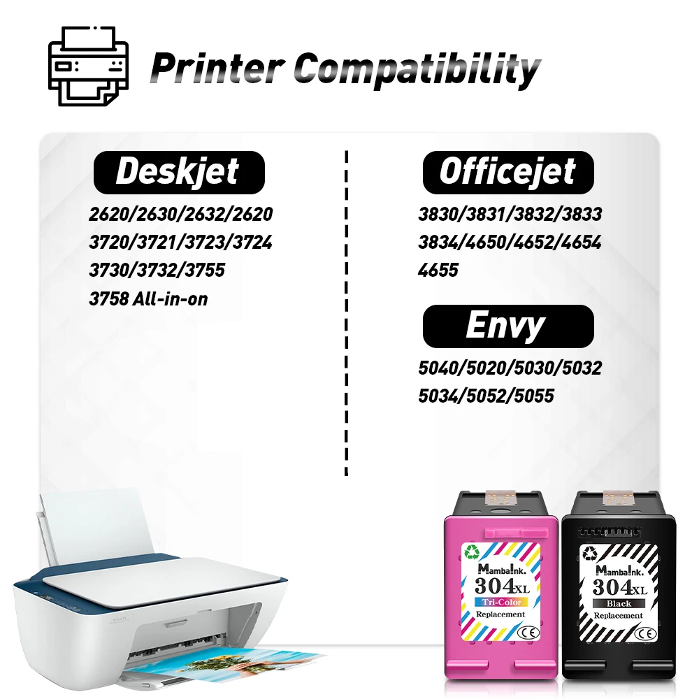 Remanufactured ink cartridges 2 Pack For HP ENVY 5020 5030 5032 DeskJet 2620 2630 3762 3760 3750 3730 3764 3733
